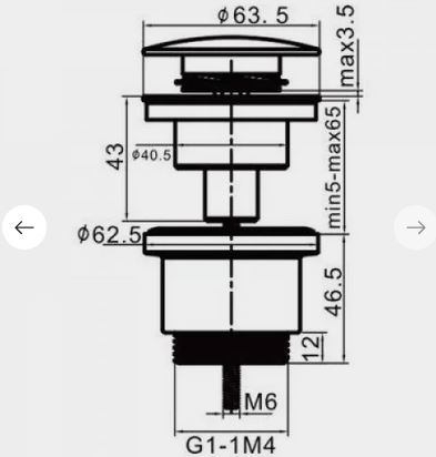 Выпуск для раковины FRAP F62-6 G1 1/4, Click/Clack, с донным клапаном, с переливом, белый матовый