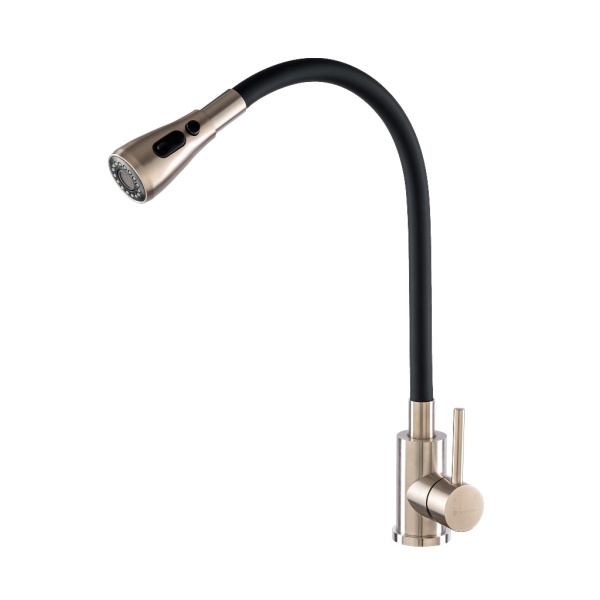 Смеситель для кухни GROSS AQUA Сталь (Neosteel) 3241609SSB, с гибким изливом, нержавеющая сталь/черн