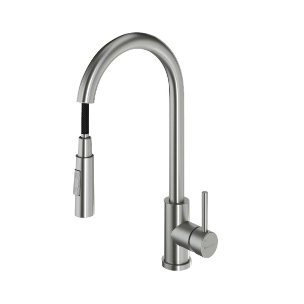 Смеситель для кухни GROSS AQUA Сталь (Neosteel) 3140609SS, выдвижной излив, нержавеющая сталь