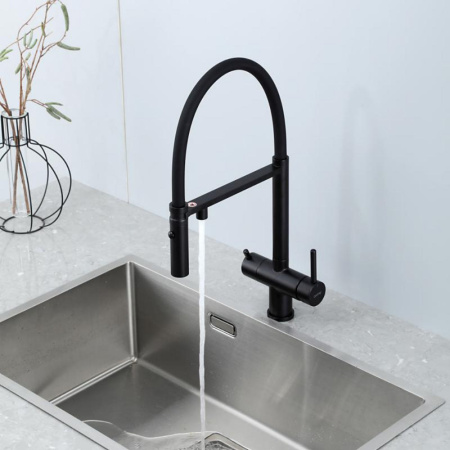 Смеситель для кухни GAPPO G4397-86 с подключением фильтра, с гибким изливом, черный матовый