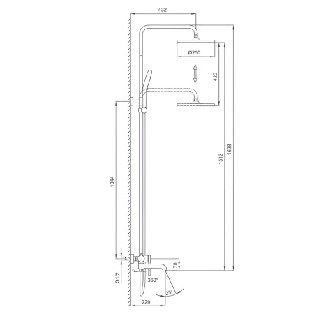 Душевая система GAPPO G2406-9 с тропическим душем, с изливом, оружейная сталь