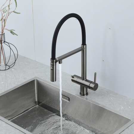Смеситель для кухни GAPPO G4397-89 с подключением фильтра, с гибким изливом, оружейная сталь