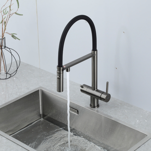 Смеситель для кухни GAPPO G4397-89 с подключением фильтра, с гибким изливом, оружейная сталь