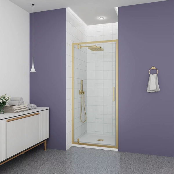 Дверь в нишу VECONI Ottimo P30 G 900(870-910)х1900, прозрачное, золото брашированное