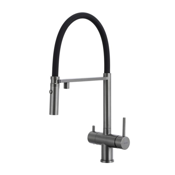 Смеситель для кухни GAPPO G4397-89 с подключением фильтра, с гибким изливом, оружейная сталь
