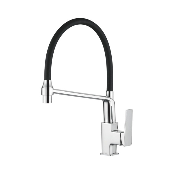 Смеситель для кухни ACCOONA A44124, с гибким изливом, хром глянцевый/черный матовый