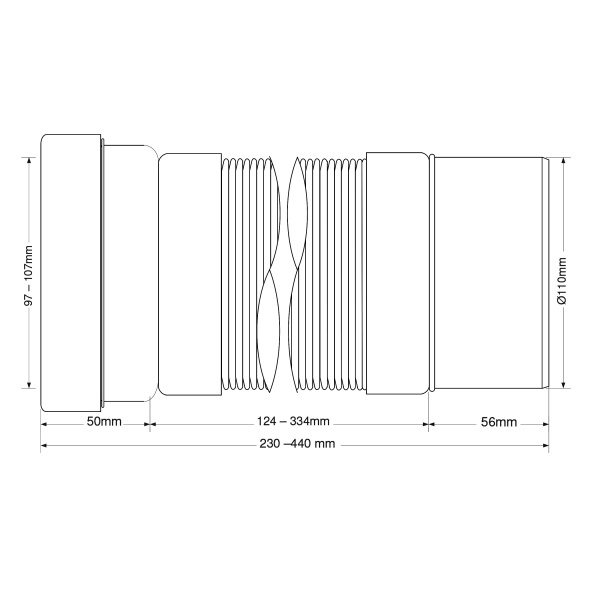 Гофра для унитаза McALPINE MRWC-F23P, 230-440мм (жесткий выход)