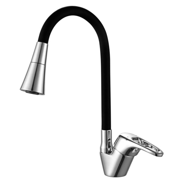 Смеситель для кухни GROSS AQUA Оптимум (Optima) 3505511C-G016, с гибким изливом, хром глянцевый/черн