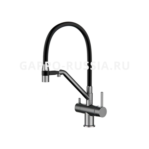 Смеситель для кухни GAPPO G4398-89 с подключением фильтра, с гибким изливом, оружейная сталь/черный 