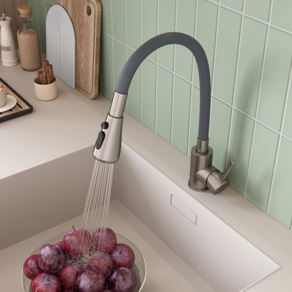 Смеситель для кухни GROSS AQUA Сталь (Neosteel) 3241609SSG, с гибким изливом, нержавеющая сталь/серы
