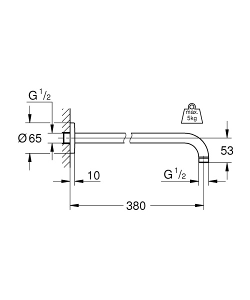 Душевой кронштейн GROHE Rainshower 28361000, 380мм, круглый, стена, хром глянцевый