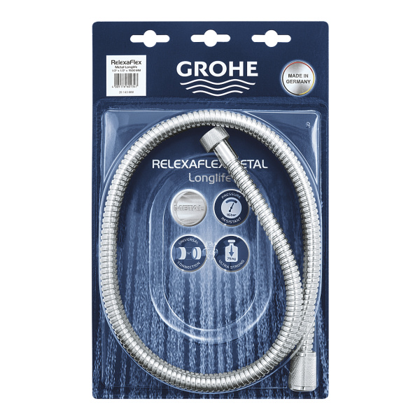 Шланг для душа GROHE Relexaflex 28143000, 1500мм, усиленный, хром глянцевый