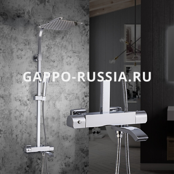 Душевая система GAPPO G2407-40 с тропическим душем, с изливом, термостатическая, хром глянцевый