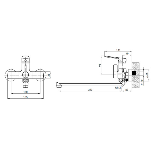Смеситель для ванны GROSS AQUA Престиж (Prado) 7578828C-35F, хром глянцевый
