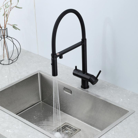 Смеситель для кухни GAPPO G4397-86 с подключением фильтра, с гибким изливом, черный матовый