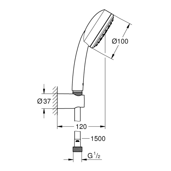 Комплект для душа GROHE Tempesta Cosmopolitan 100 26084002 (ручной душ, держатель, шланг), хром глян