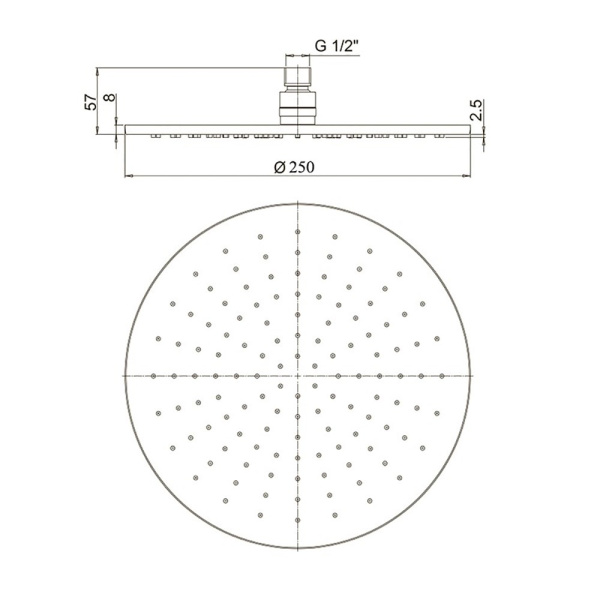 Верхний душ PAINI 50PZ759TT25, круглый, черный матовый, 250х250