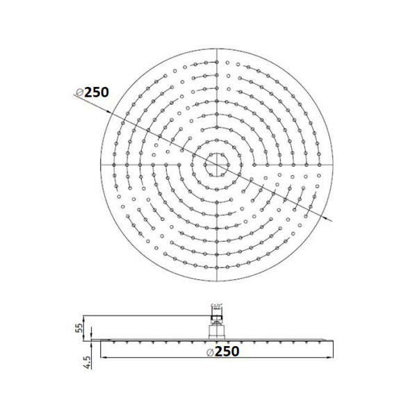 Верхний душ RGW Shower Panels SP-81-25, круглый, хром глянцевый, 250х250