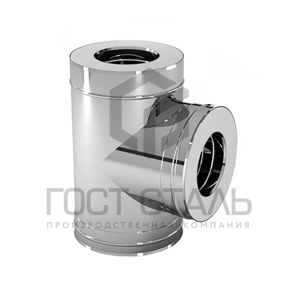 Тройник двустенный угол 90 (диаметр 150/230 мм.) нерж/нерж 0,8/0,5 мм AISI 430 Гост сталь