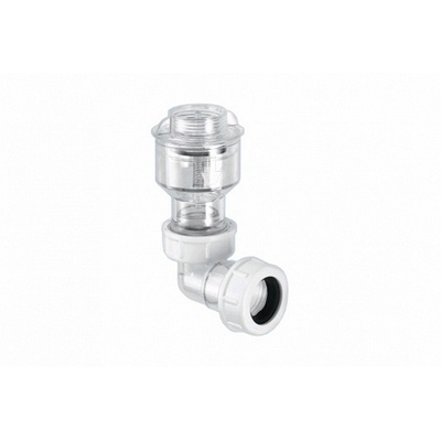 Обратный клапан McALPINE TUNVALVE G3/4"х19-23мм, с отводом 90, прозрачный