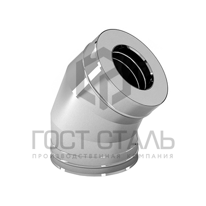 Колено двустенное угол 45 ф150/230 мм, нерж/нерж 0,8/0,5 мм. AISI 430 Гост сталь