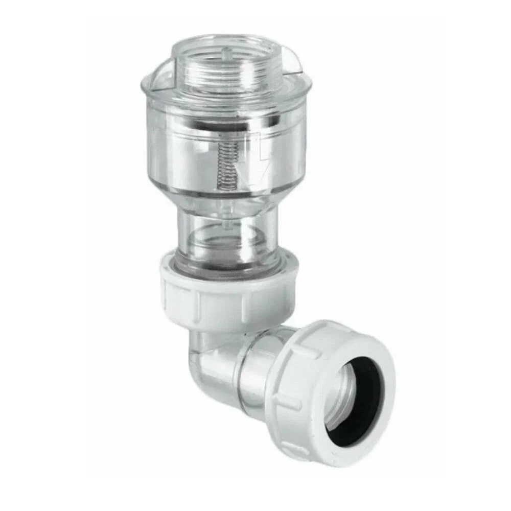 Обратный клапан McALPINE TUNVALVE G3/4"х19-23мм, с отводом 90, прозрачный