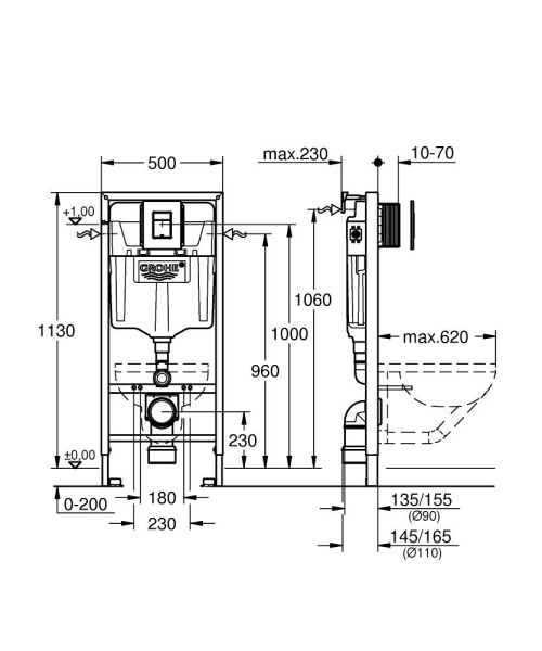 Инсталляция для унитаза GROHE Solido 38811KF0, клавиша черный матовый