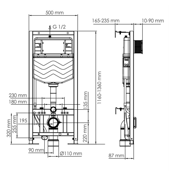 Инсталяция для унитазов WASSERKRAFT 10TLT.010.ME.MG01, клавиша золотой матовый