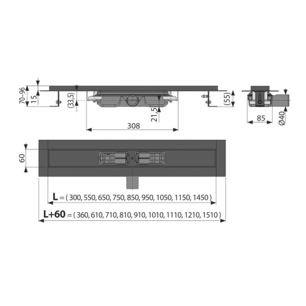 Водоотводящий желоб ALCAPLAST APZ101BLACK-750 Low, без решетки