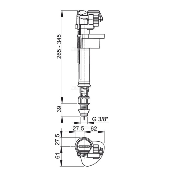 Клапан нижний ALCAPLAST A17 3/8, пластиковая резьба