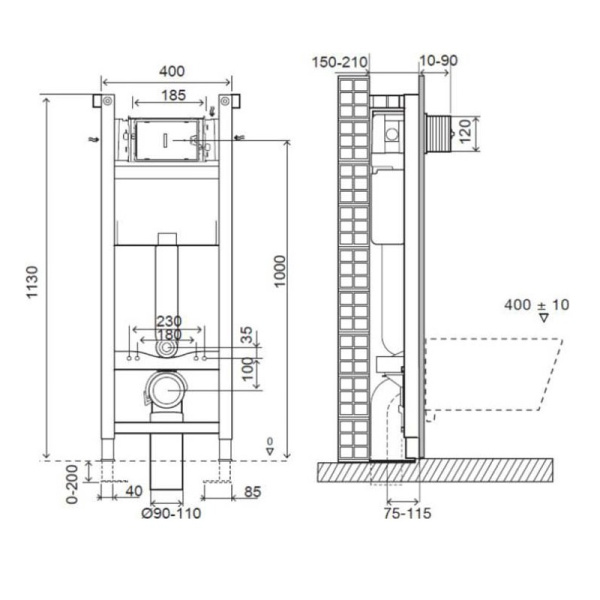 Инсталляция для унитаза JACOB DELAFON E33131RU-NF, узкая 400мм, без клавиши