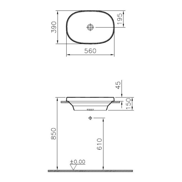 Раковина VITRA Frame (Фрейм) 560х390, овальная, без перелива, встраиваемая сверху