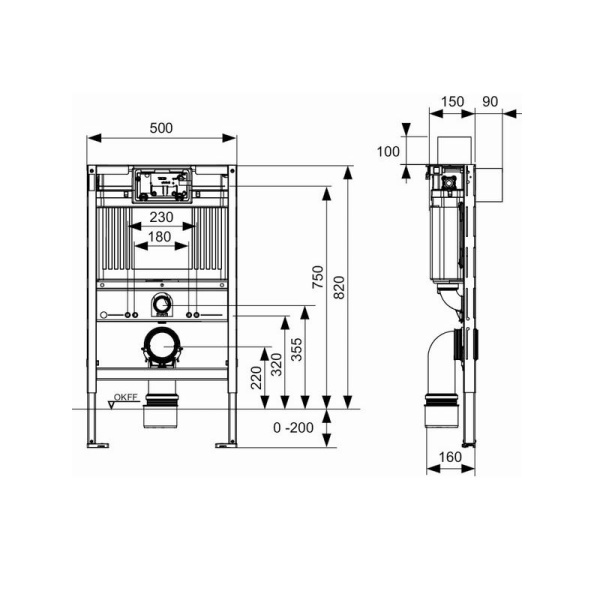 Инсталляция для унитаза TECEprofil Uni 2.0 9300380, низкая 820мм, без клавиши