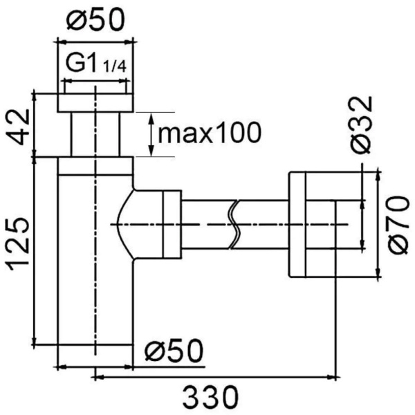 Сифон для раковины FRAP F82 G1 1/4х32, горизонтальный выпуск, хром глянцевый