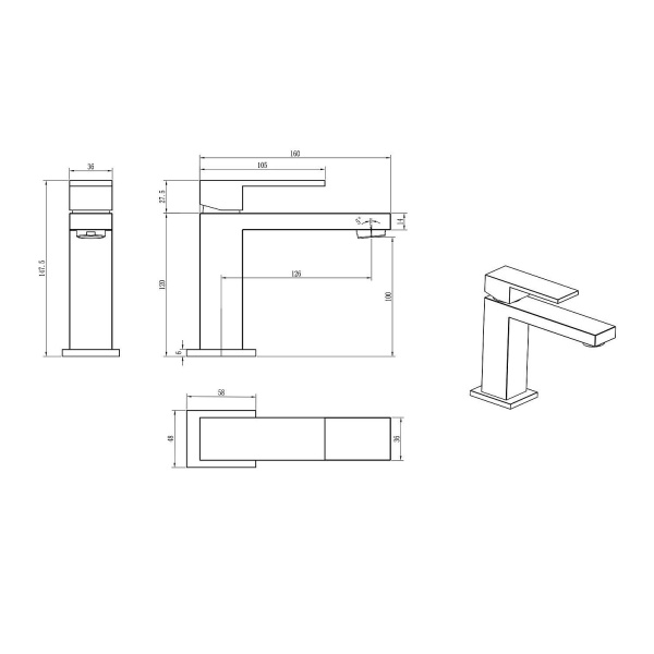 Смеситель для раковины BOHEME Qubic 471-B, черный матовый