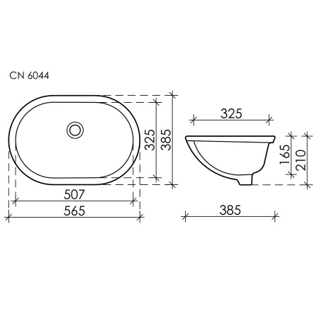 Раковина CERAMICA NOVA Element (Элемент) 57, 565х385, овальная, с переливом, встраиваемая снизу