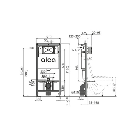 Инсталляция для унитаза ALCAPLAST Sadromodul AM101/1120-4:1 RU M578-0001, клавиша черный матовый