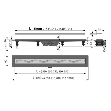 Водоотводящий желоб ALCAPLAST APZ8-850М, с решеткой
