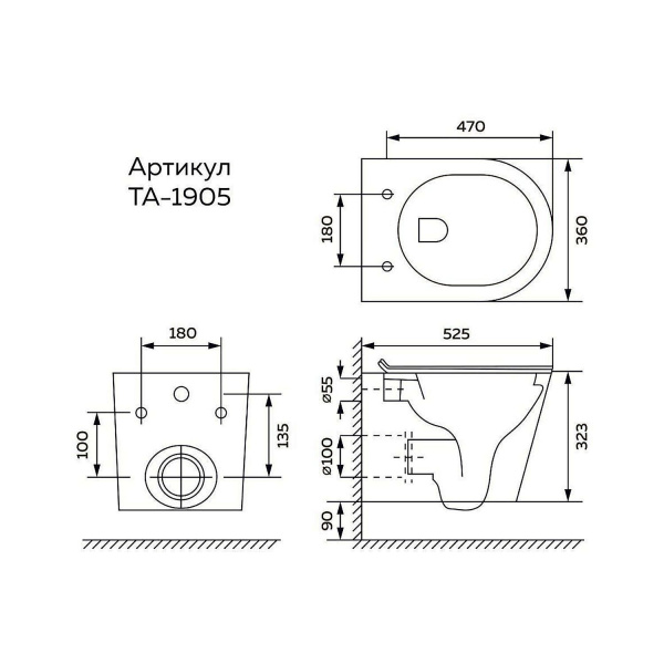 Инсталляция TONI ARTI TA-01 (унитаз TA-1905 с сиденьем микролифт+инсталляция+клавиша TA-0040)