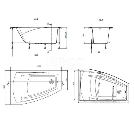 Ванна акриловая ROCA Hall Angular 150х100, угловая, левая