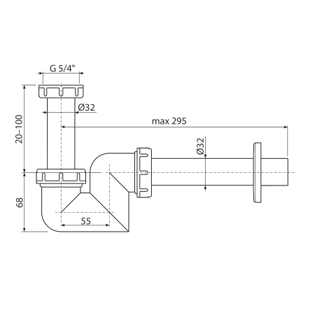 Сифон для раковины/биде ALCAPLAST A45F-DN32 G1 1/4х32, горизонтальный выпуск, белый