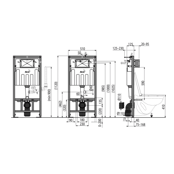 Инсталляция для унитаза ALCAPLAST Sadromodul AM101/1120V с трубкой для удаления внешних запахов