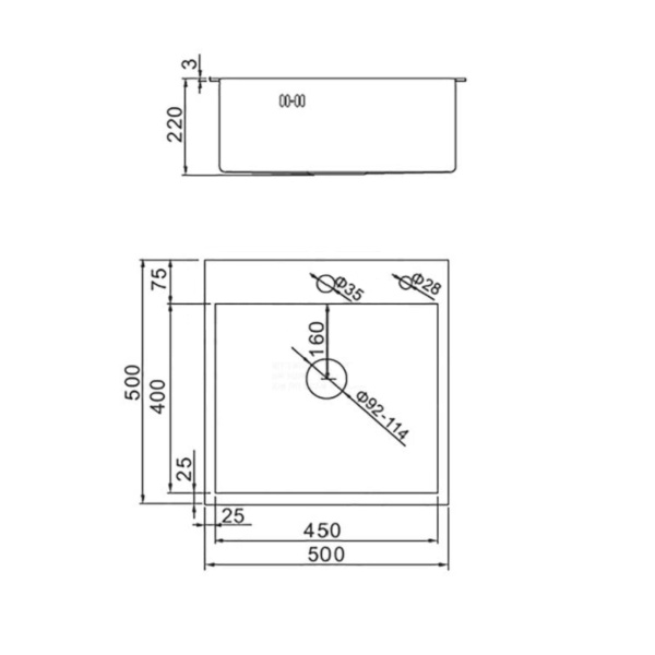 Мойка кухонная AFLORN AF95050F, квадратная, графит