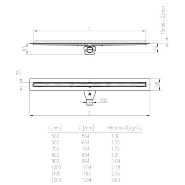 Водоотводящий желоб MCH Slim Line CH1000SLC, с двусторонней решеткой для укладки плитки, черный мато