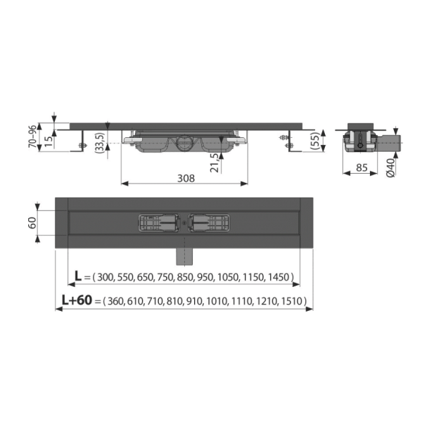 Водоотводящий желоб ALCAPLAST APZ101BLACK-750 Low, без решетки