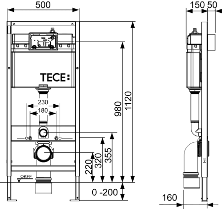 Инсталляция для унитаза TECEbase 9400414, клавиша черный матовый