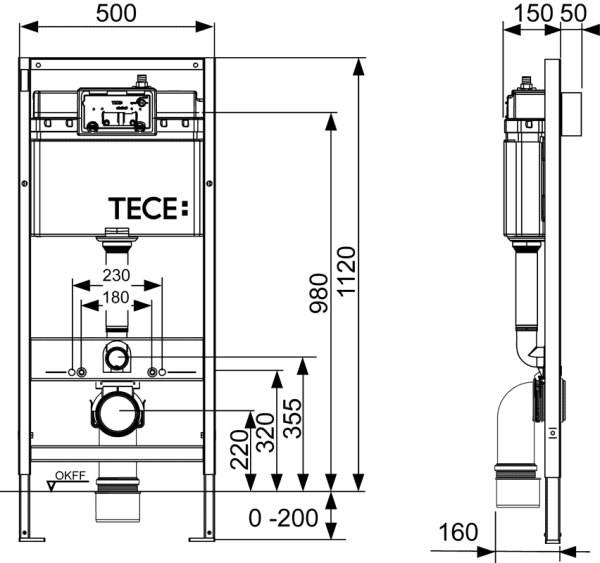 Инсталляция для унитаза TECEbase 9400414, клавиша черный матовый
