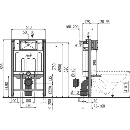Инсталляция для унитаза ALCAPLAST Sadromodul AM101/850-0001, низкая 850мм, без клавиши