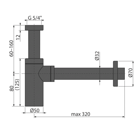 Сифон для раковины ALCAPLAST A400BLACK G1 1/4х32, горизонтальный выпуск, черный матовый