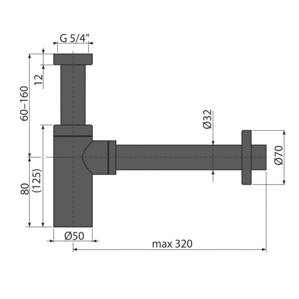Сифон для раковины ALCAPLAST A400BLACK G1 1/4х32, горизонтальный выпуск, черный матовый